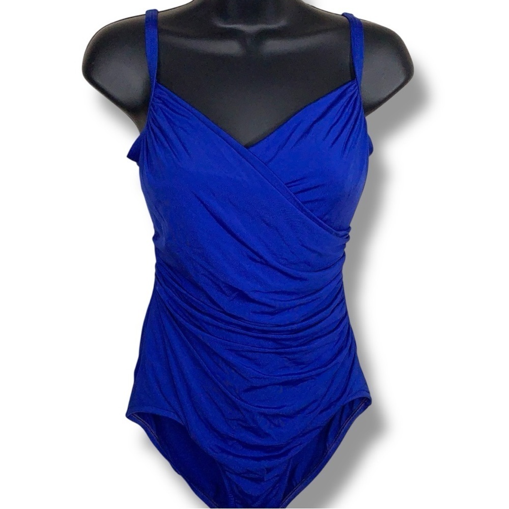 Size 10 Jantzen Royal Blue Swimsuit One Piece Ruched Classic Retro Stretch